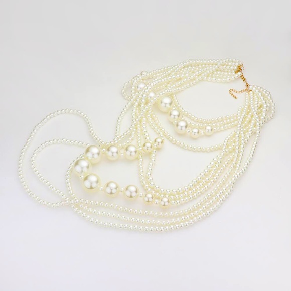 🎉Free Earrings🎊 Multi Layered Pearl Bib Statement Necklace - Picture 2 of 2